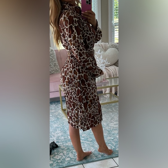 Lynn Richie Vintage NWT Crinkle Silk Giraffe Print Dress Prop Button Up Small - Picture 3 of 12